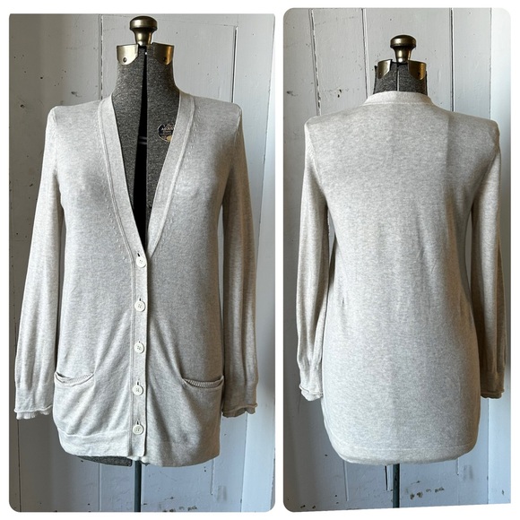 J. Jill Heather Beige Lightweight V-Neck Tunic Knit Cardigan - Picture 1 of 14
